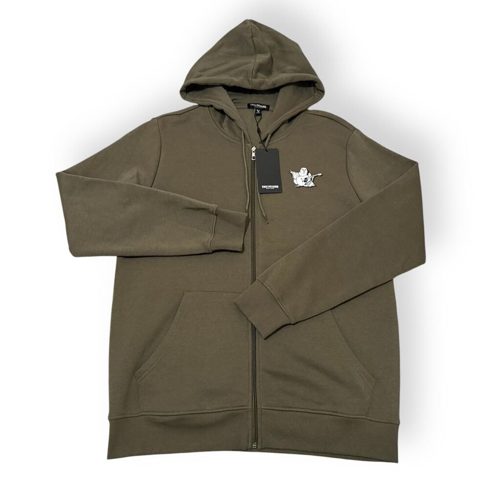 New True Religion Men's Classic Buddha Logo Full Zip Up Hoodie Sweatshirt Size L